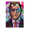 A vibrant portrait of a man with graffiti-style paint splatters and neon accents on his face.
