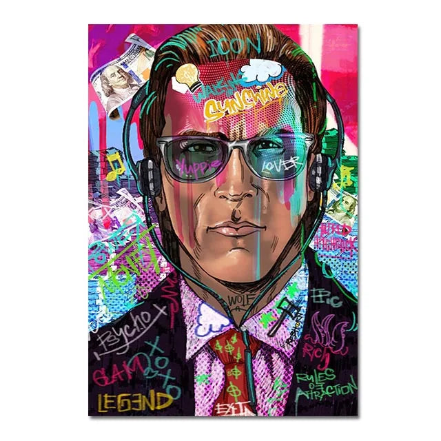 A vibrant portrait of a man with graffiti-style paint splatters and neon accents on his face.
