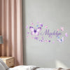 Watercolor butterfly name wall sticker featuring purple and pink butterflies spelling the name Mgddyn