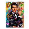 A vibrant abstract graffiti canvas wall art print featuring a portrait of a man with intense expression and gold accents.