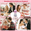 A collage of crochet figurine decorations for various occasions like birthday, Valentine's Day, Christmas, and wedding annive