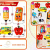 A set of six foil balloons featuring school buses and apples for back-to-school celebrations.