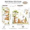 Wall Sticker Size Guide showing DIY layout and final size for 3 sheets of watercolor woodland forest animal decals