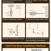 Instructions for installing a 3-way adjustable wall mounted hair cutting mirror using punching or nail-free glue methods.