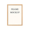 A mockup of a light wood frame with the text FRAME MOCKUP printed inside.
