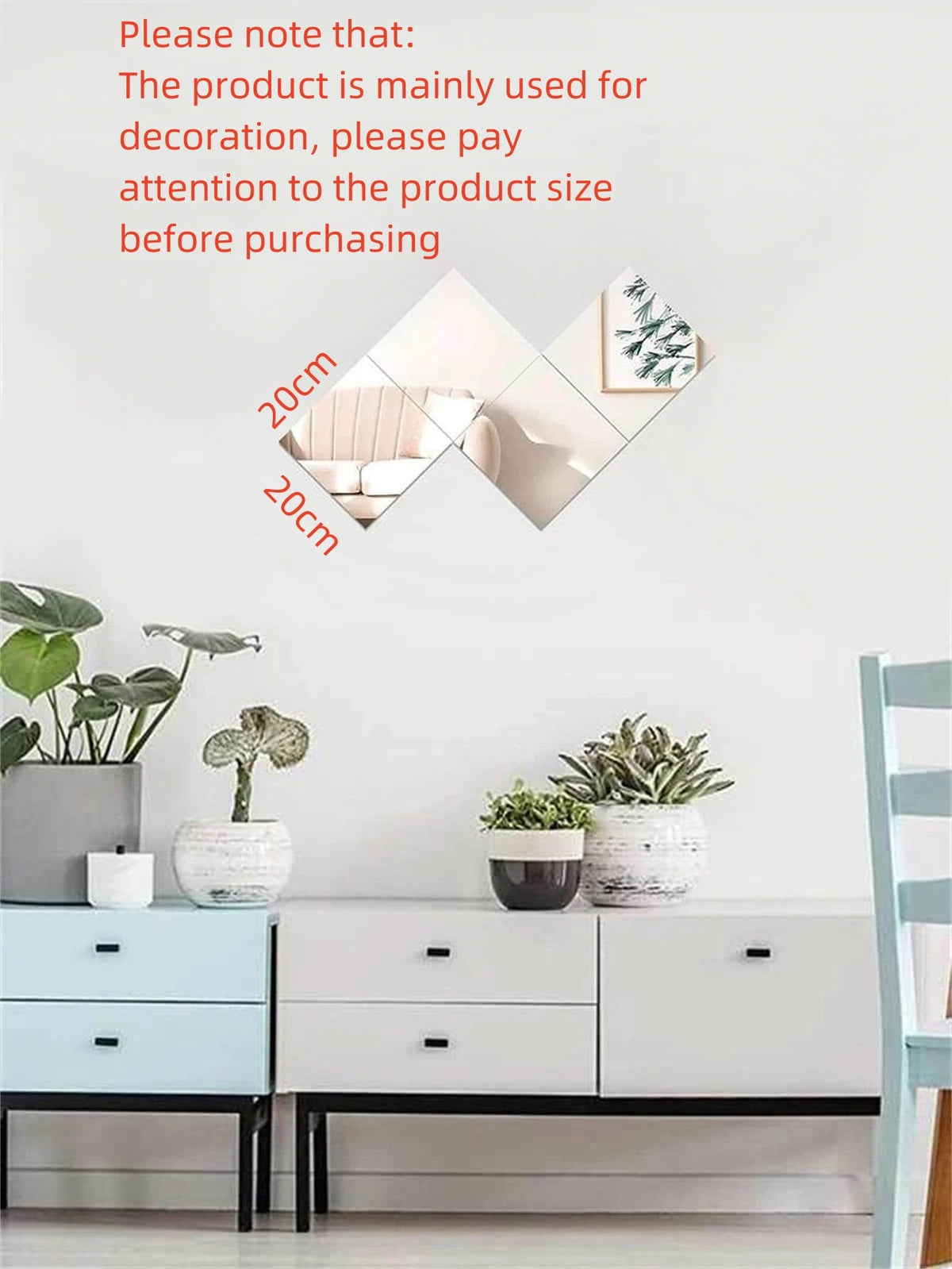A set of self-adhesive acrylic mirror wall stickers in various sizes displayed on a white wall.