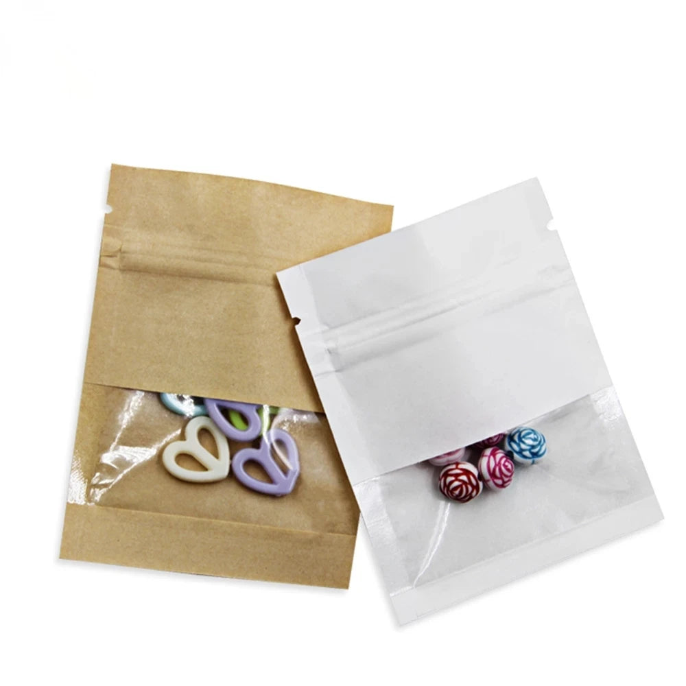 Reusable Kraft Paper Snack Bags with Clear Window