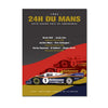 A poster commemorating the 1982 24H du Mans endurance race featuring names of drivers and Porsche cars.
