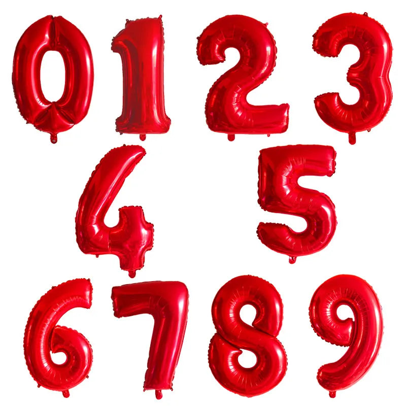 Gradient Rose Red Foil Number Balloons for Birthday & Party Decor