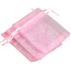 Pink organza drawstring gift pouches stacked and tied with pink ribbon