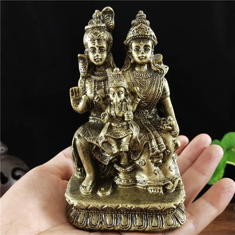 Hand-finished resin figurine of a Hindu or Buddhist deity featuring a mother and child.