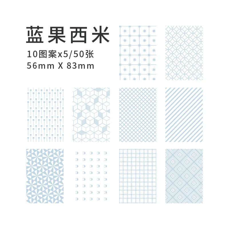 A pack of 10 decorative memo pads and cards made of light blue patterned paper.