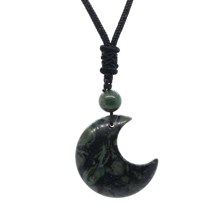 Natural Crescent Moon & Star Stone Pendant Necklace