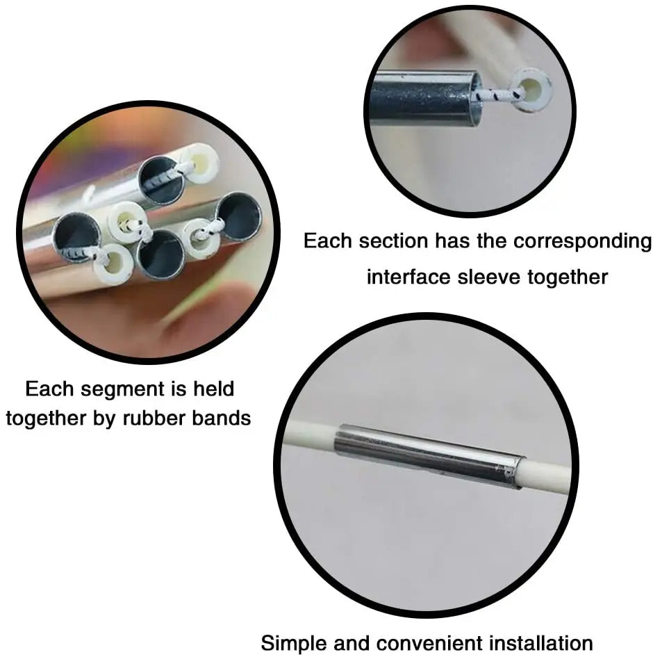 A close-up view of a reusable balloon arch kit showing sections held together by interface sleeves and rubber bands for easy 