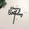 Black acrylic happy birthday topper with measurements for a cake decoration