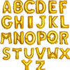 A set of gold foil letter balloons spelling out the alphabet for parties and celebrations