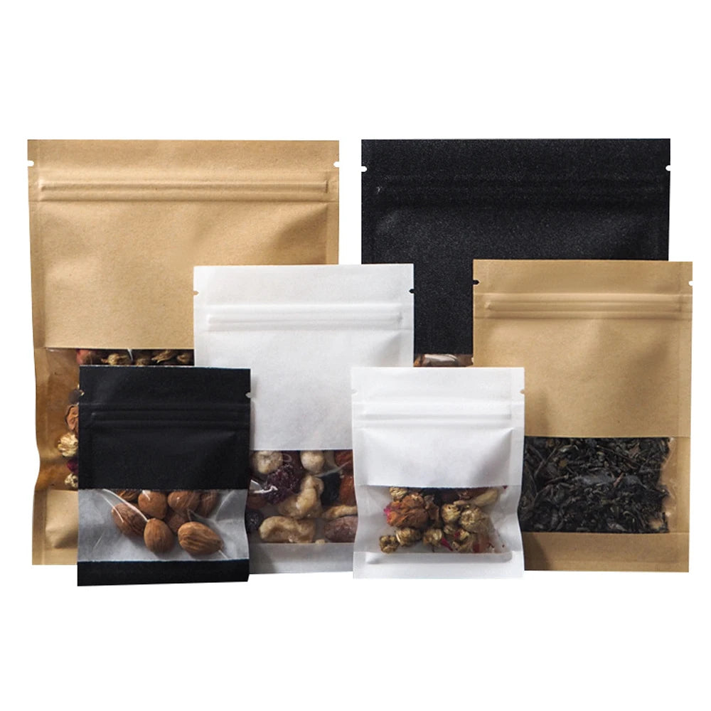 Reusable Kraft Paper Snack Bags with Clear Window