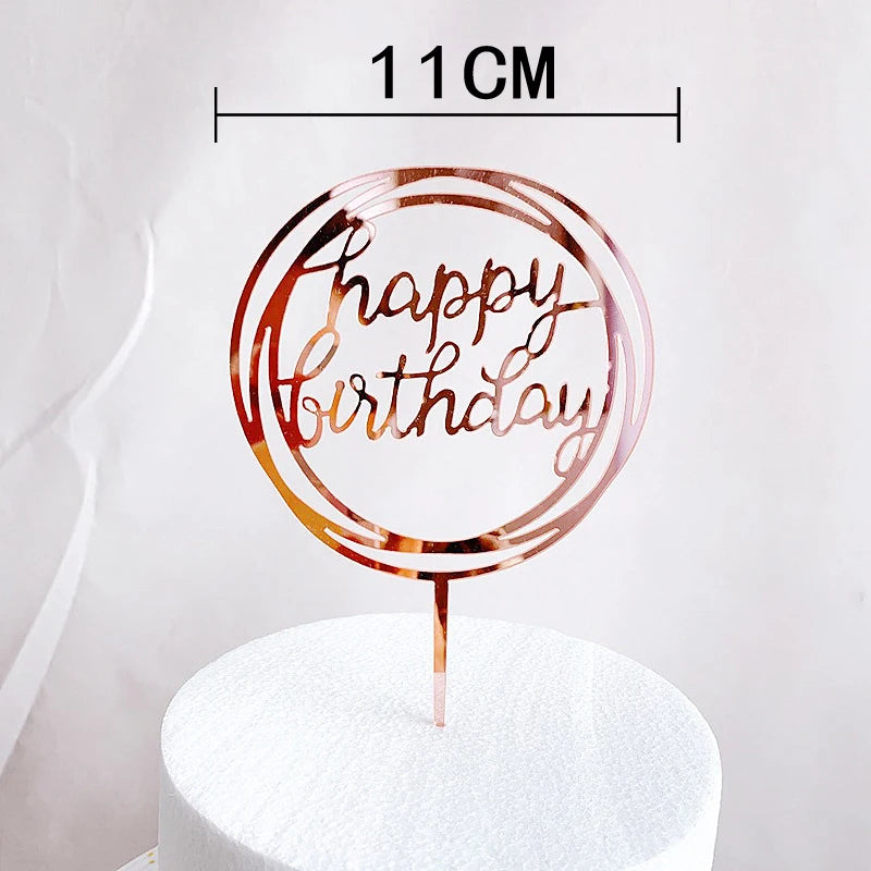 Rose gold acrylic happy birthday cake topper with 11 cm height