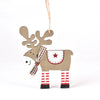 Hand-painted wooden deer ornament with antlers and festive red and white stripes.