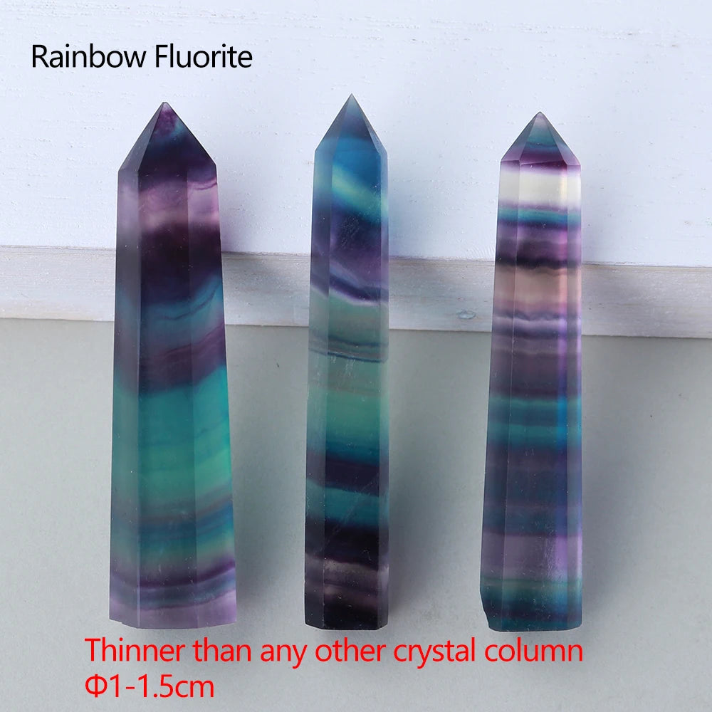 Rainbow Fluorite crystal column showing various shades of purple and blue.