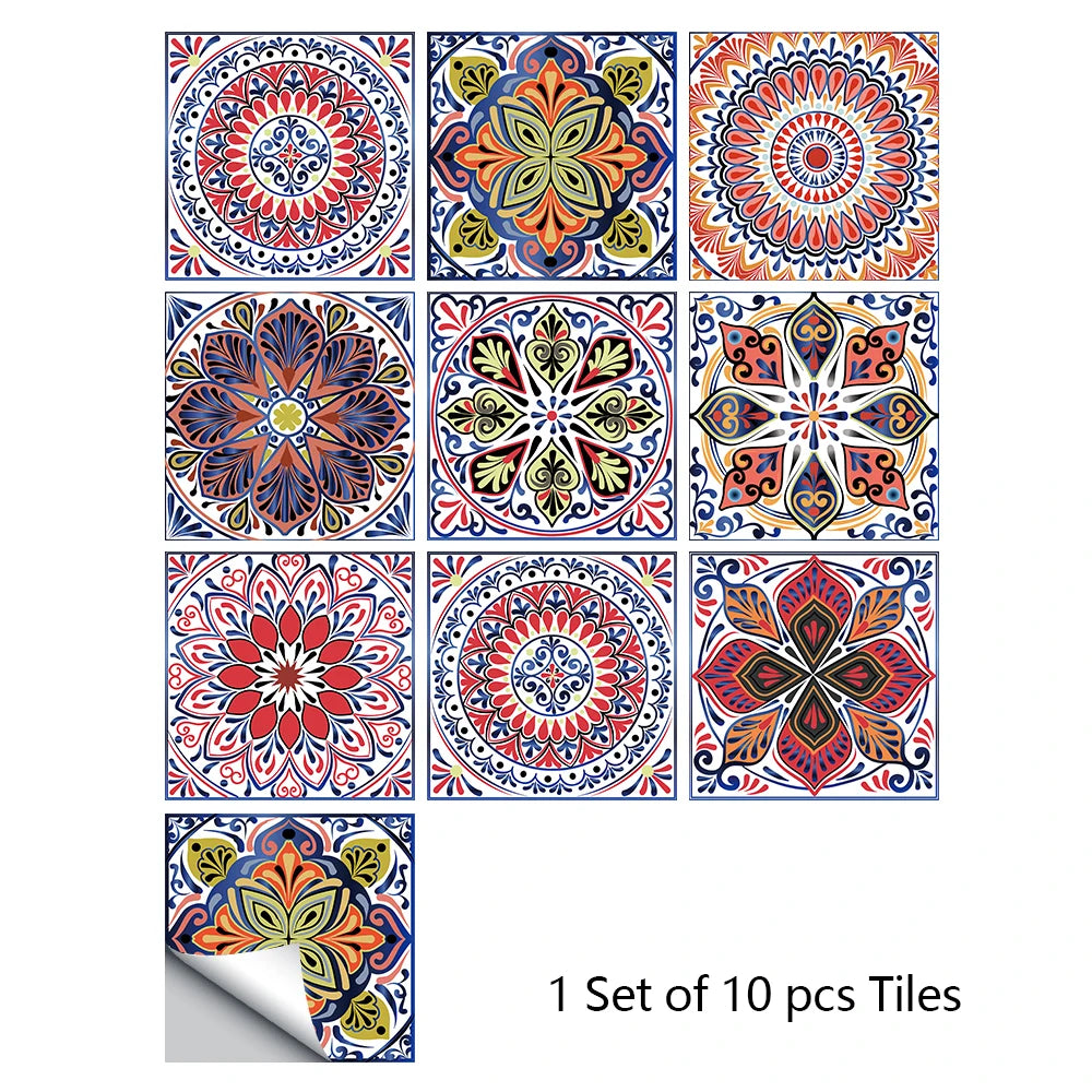 A set of ten colorful mandala tiles for decorative wall art
