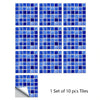 A set of ten blue square tiles for decorative wall art