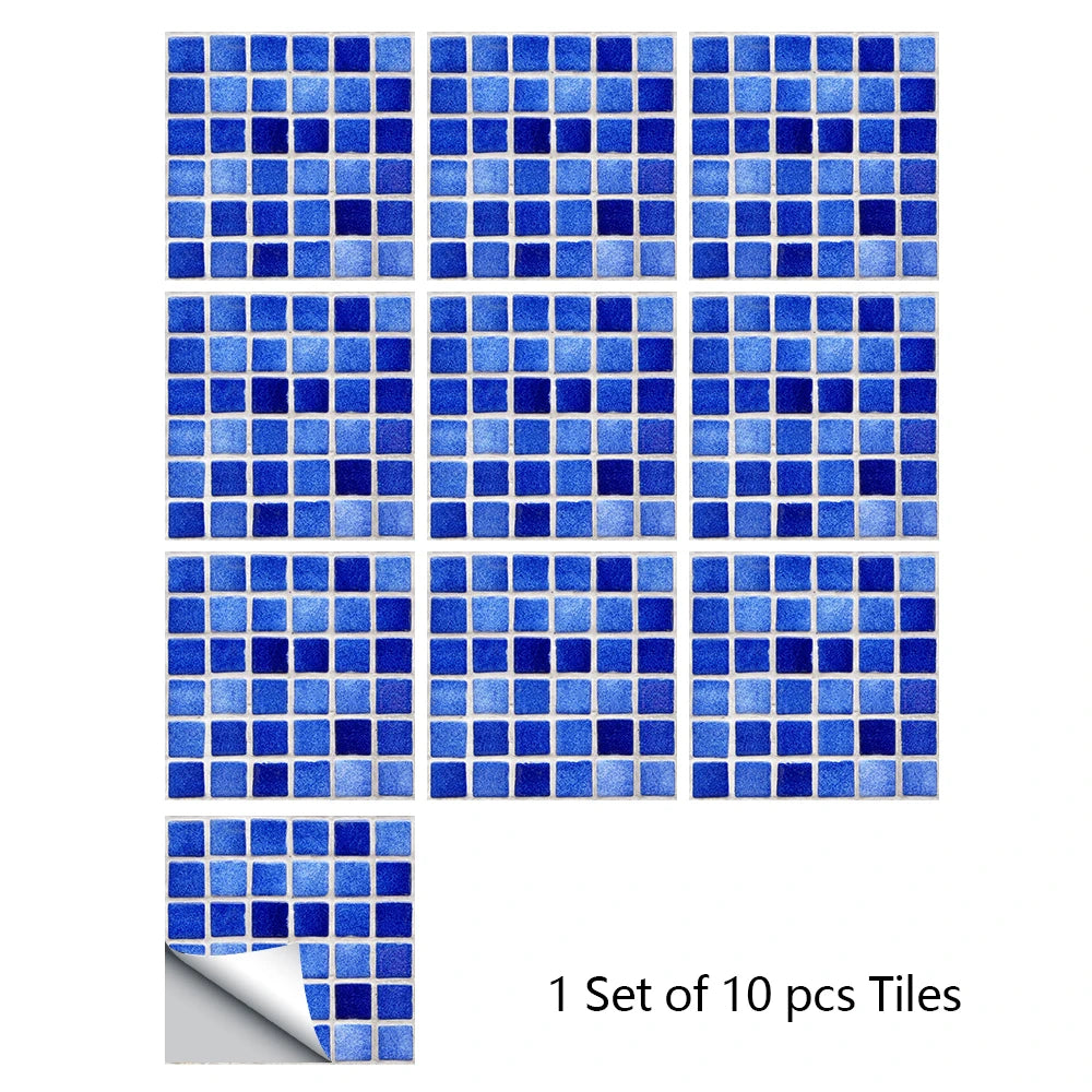 A set of ten blue square tiles for decorative wall art
