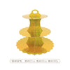 A three-tier gold cardboard cupcake stand for parties and events.