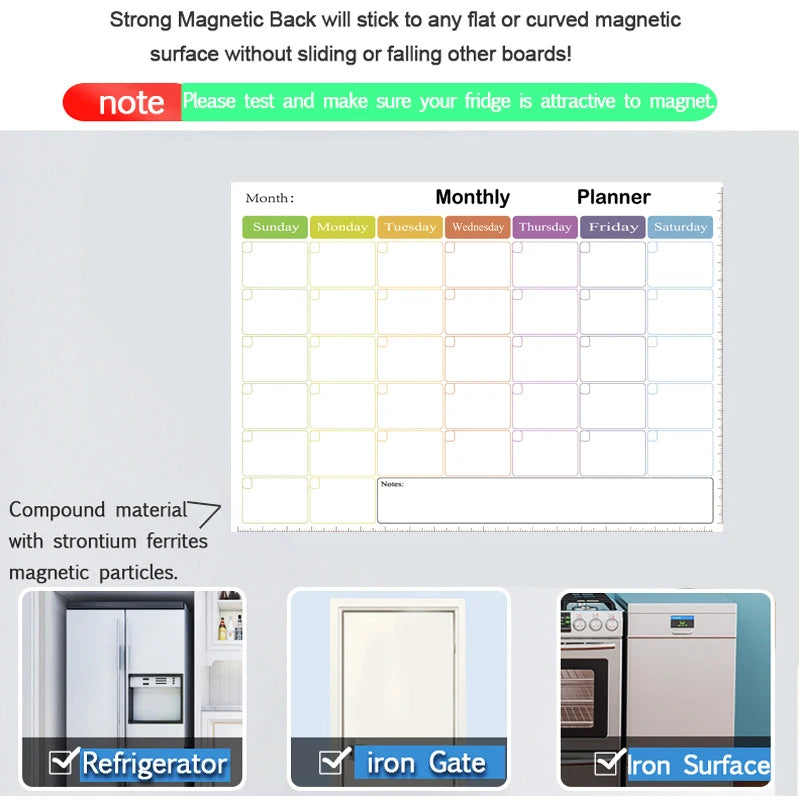 A3 magnetic dry erase planner with a monthly calendar grid and an iron gate feature