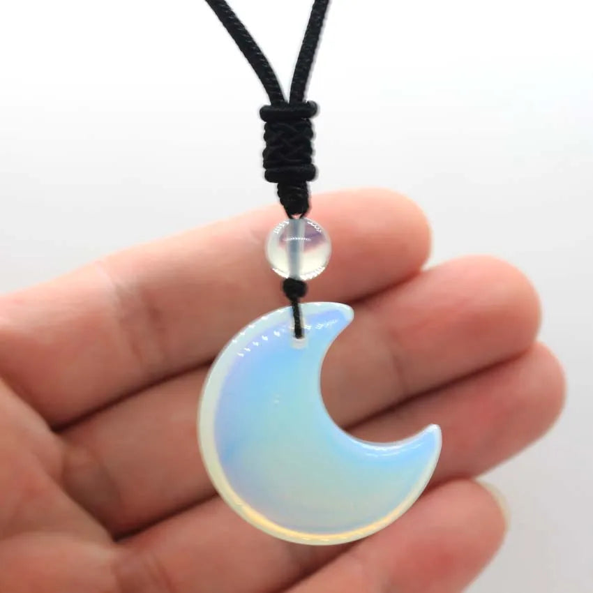 Natural Crescent Moon & Star Stone Pendant Necklace