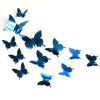 A set of twelve mirror effect butterfly wall stickers in various shades of blue and teal.