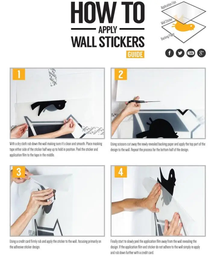 Guía de cuatro pasos para aplicar pegatinas o vinilos en la pared.