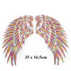 A pair of large sequin wing patches for DIY sew-on or iron-on embellishment, featuring iridescent pink and yellow sequins.