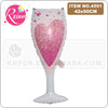 A pink heart-shaped balloon filled with glitter is shown, used for parties.