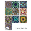 A set of ten colorful mandala tiles for decorative wall art