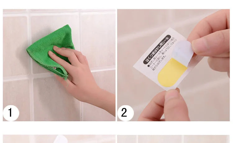 Two steps showing how to apply a kitchen oil-proof wall sticker film onto a surface.