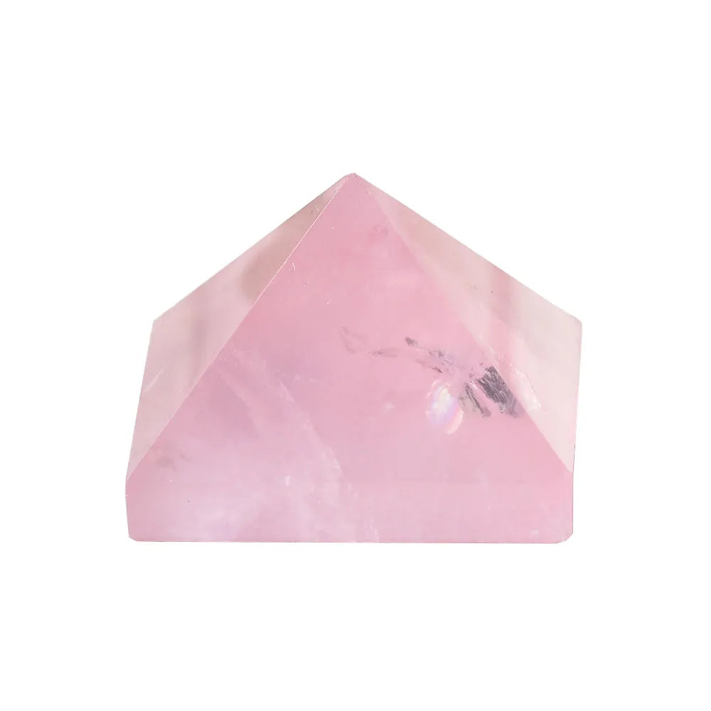 Piramid cristal de fluorita natural rosa con matriz transparente visible.