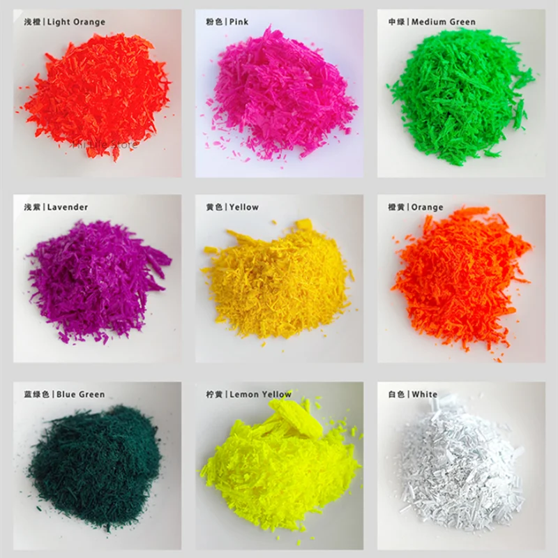 A collection of brightly colored, finely ground eco-friendly soy candle dye colorants including pink, green, orange, lavender