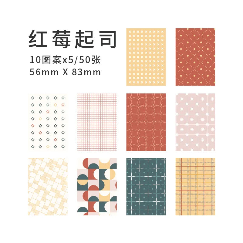 Pack of 10 sheets of red patterned decorative journal paper memo pads and cards