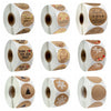 Rolls of kraft paper thank you stickers with various designs for small business packaging