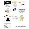 A set of ten decorative tiles featuring cute animal characters and holiday designs for wall art