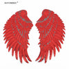 A pair of large red sequin wing patches for DIY sew-on or iron-on embellishment.