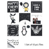 A set of ten decorative tiles featuring various holiday and greeting messages like Happy Every Day and Have a Good Time