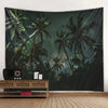 A dark tapestry depicting palm trees silhouetted against a starry Milky Way night sky.