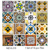 A set of 16 retro Moroccan peel and stick tile stickers featuring various geometric and floral patterns.