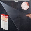 A clear film sheet is shown being applied to a dark surface, next to a hand demonstrating its use.