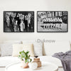 Black and white wall art featuring vintage prohibition-era beer signs and imagery.