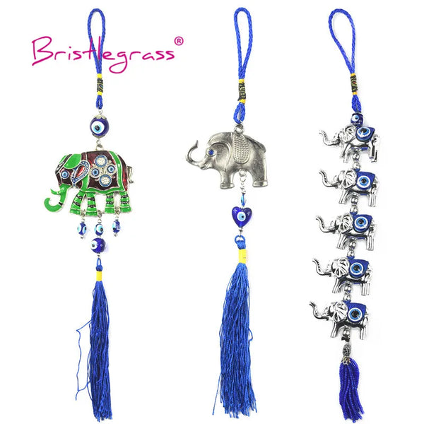 Franges d'éléphant bleu turc, œil de nouveau, pour décoration, avec un charm d'éléphant argenté et du fil bleu