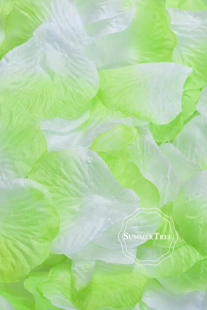 Light green and white silk rose petals for weddings and events