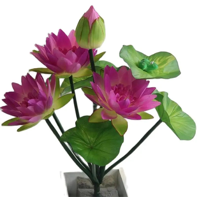 Artificial lotus flower bunch with pink and green accents featuring a small green frog